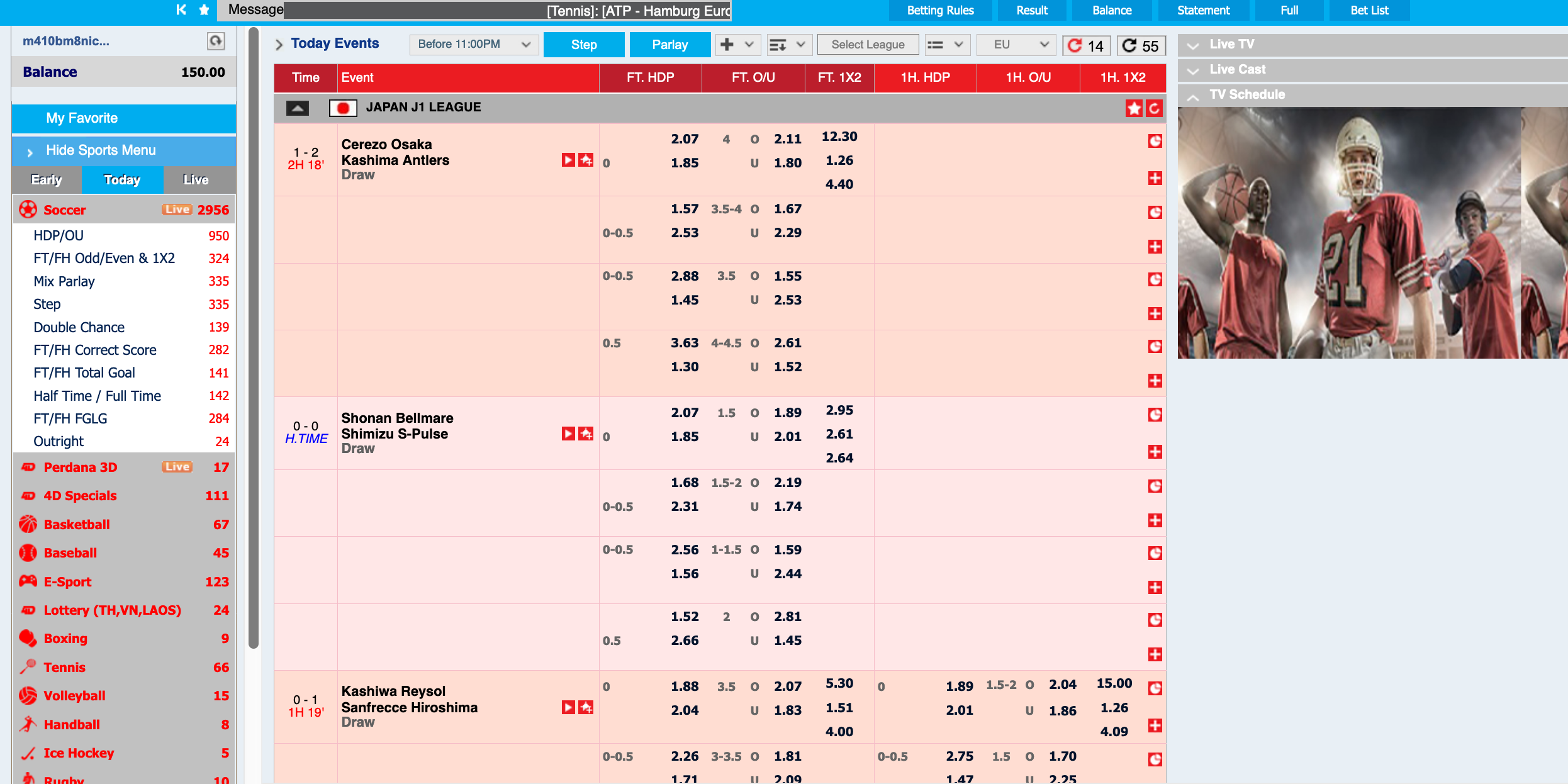 M8 Pink Sports Betting Interface