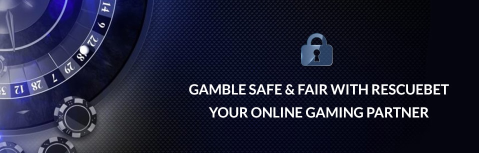 Roulette background with text Gamble Safe & Fair With Rescuebet, Your Online Gaming Partner in front