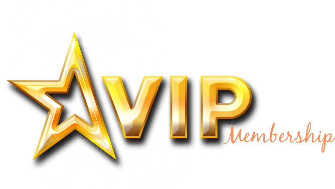Gold color star shape, gold color text VIP and orange color text membership
